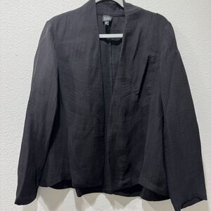 Eileen Fisher Crushed Silk Stand Collar Long Sleeve Open-Front Jacket Size M